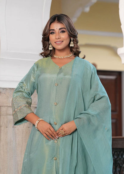 Shimmer Silk suit For Women Aqua