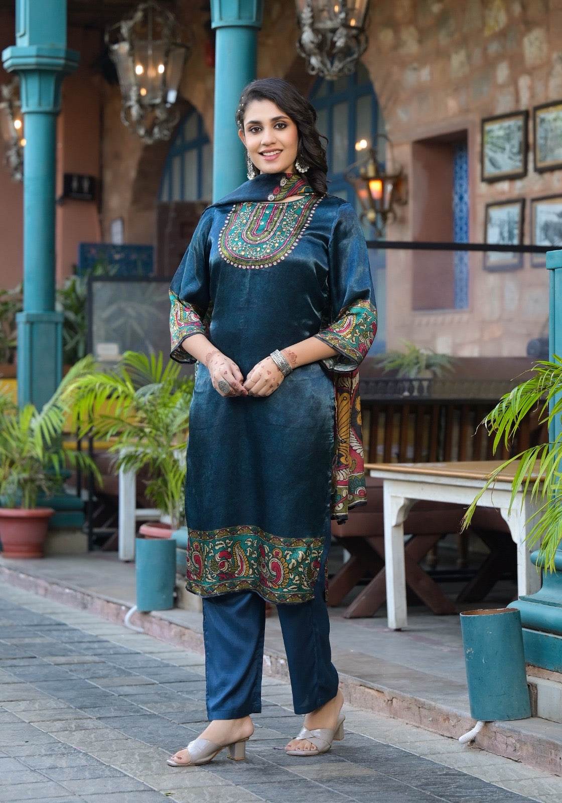 Soft Gajji Silk Suit For Women Peacock