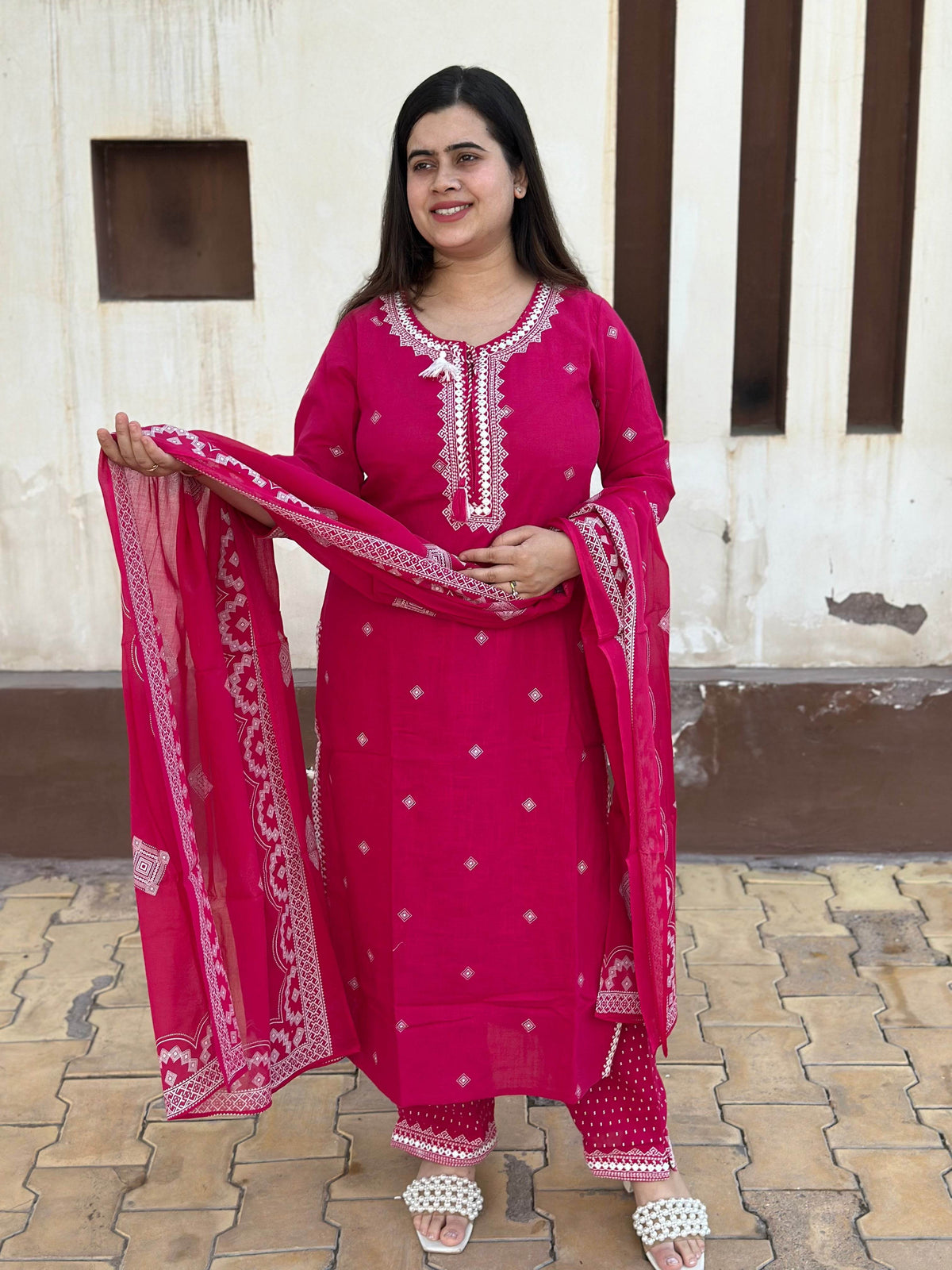 Cotton Flex kurta set with pants & dupatta