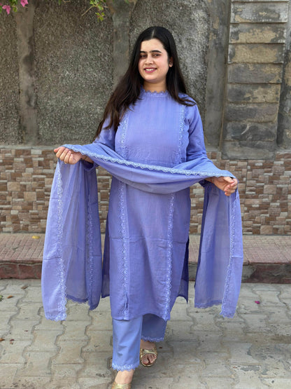 Lavender queen Kota Cotton kurta Set with pants and dupatta