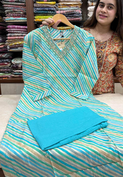 Muslin Silk lehariya Suit Set