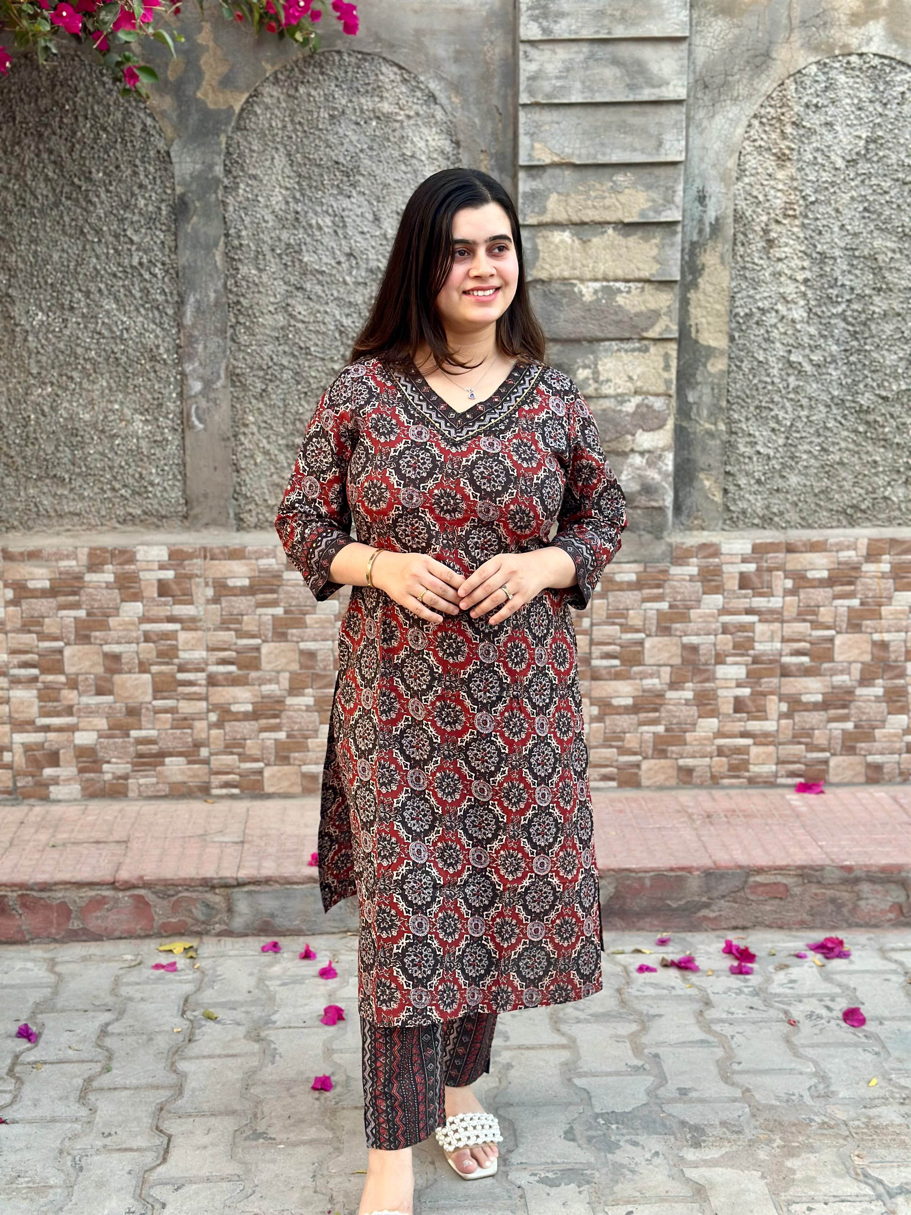 Ajrakh print kurta set with pants