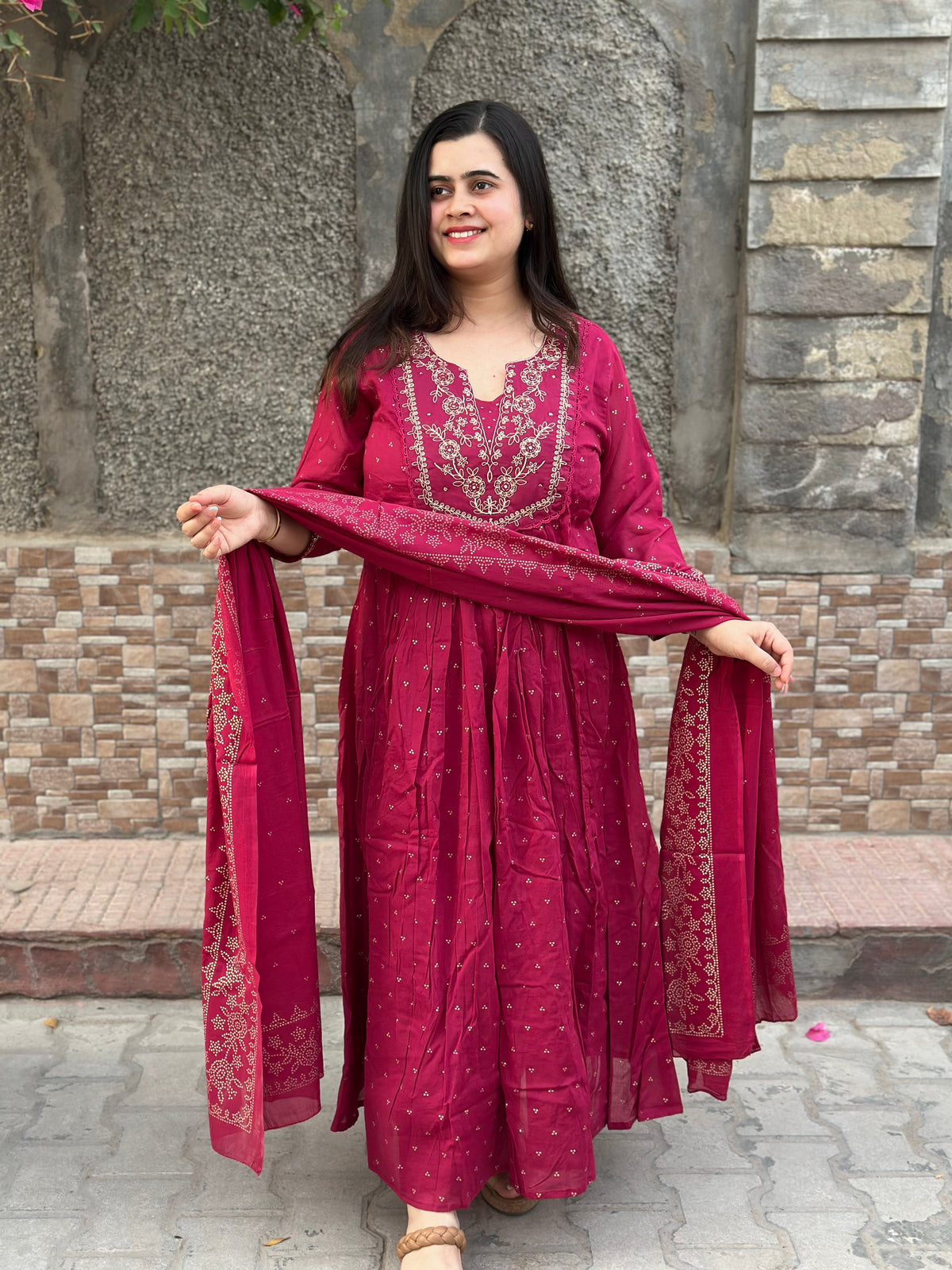 Mul cotton Chanderi kurta set for women with dupatta