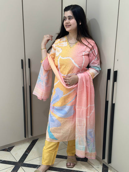 Cotton Chiffli kurta Set with dupatta