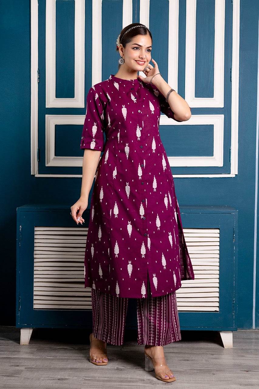 Cotton Kurta Set For Women Ikkat