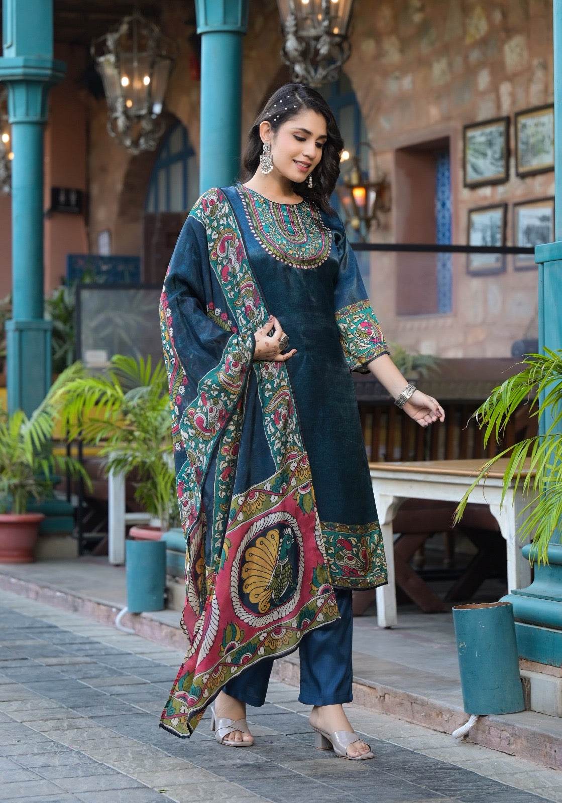 Soft Gajji Silk Suit For Women Peacock