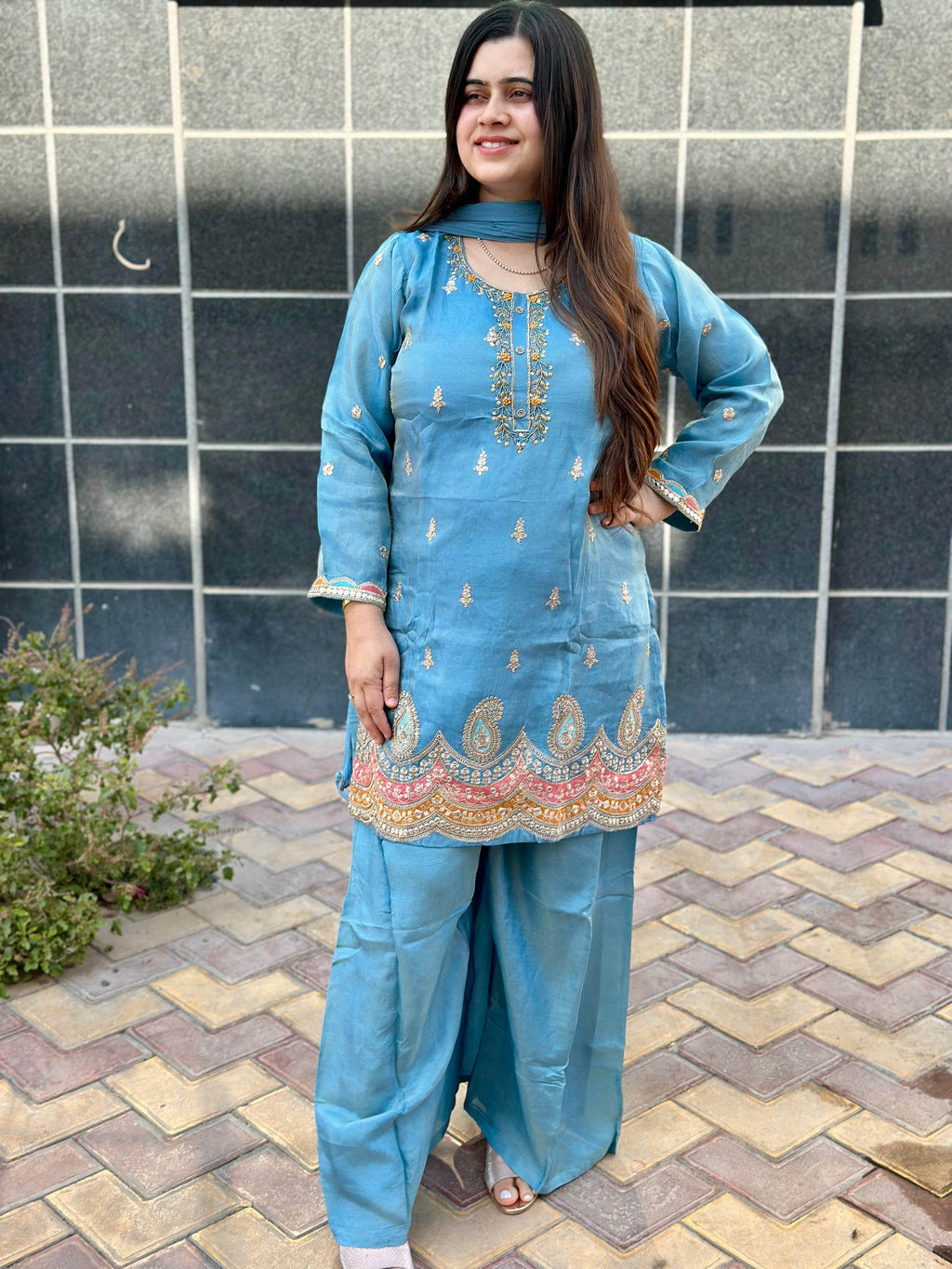 Viscose Shimmer Silk suit For Women with Palazo and dupatta
