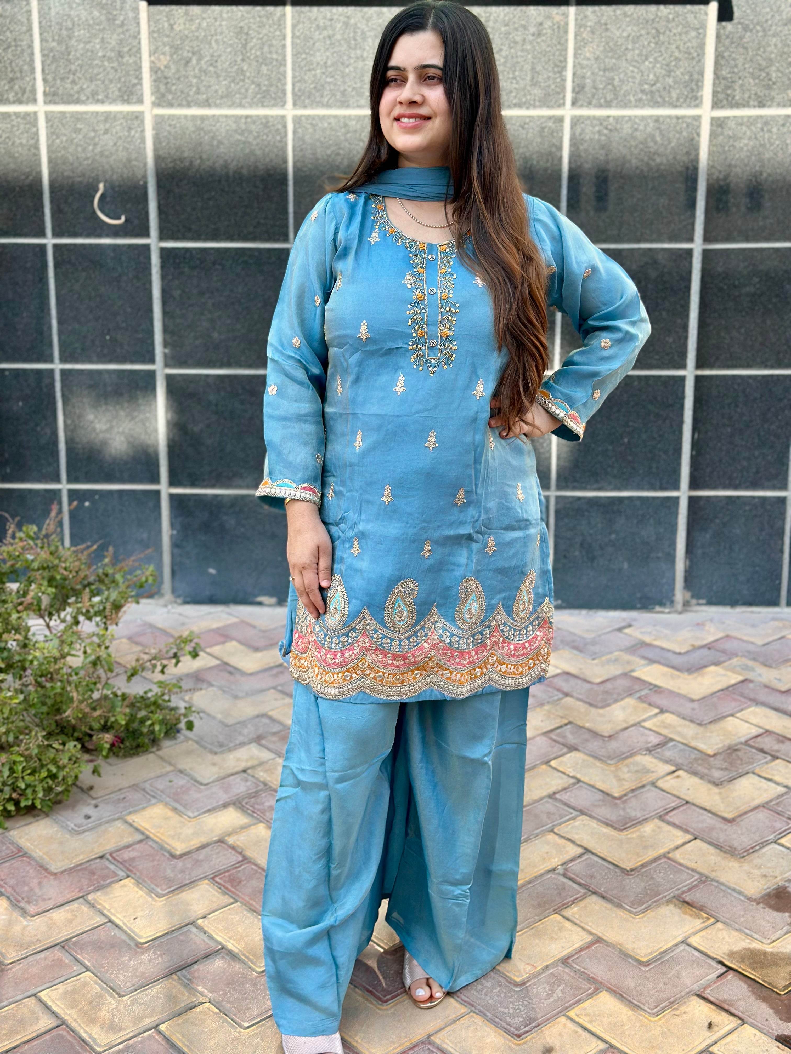 Viscose Shimmer Silk suit For Women with Palazo and dupatta
