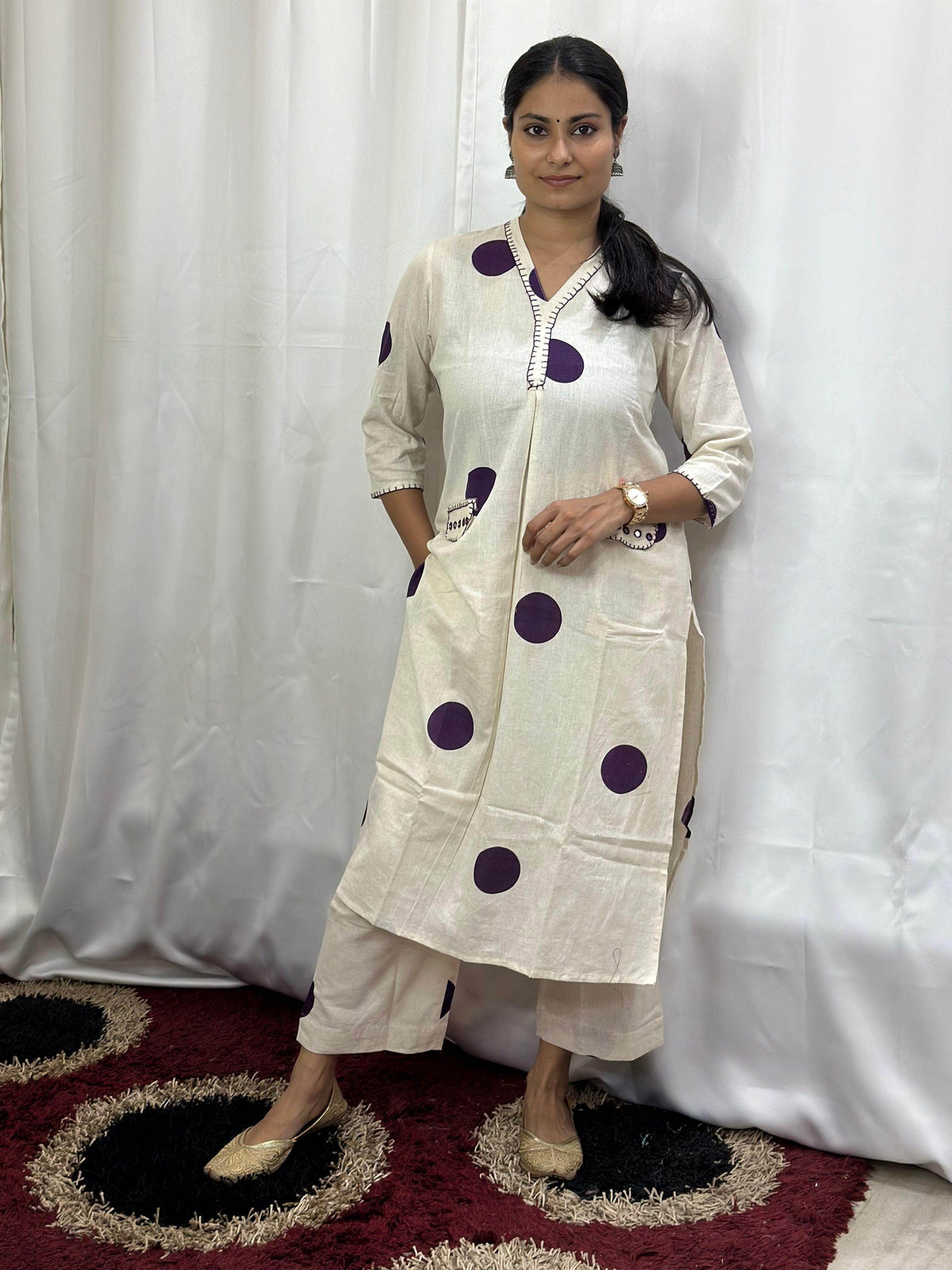 Polka Dot Cotton Kurta Set PPL