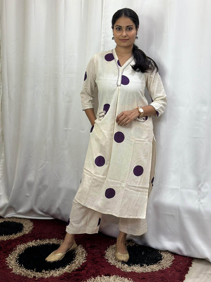 Polka Dot Cotton Kurta Set PPL