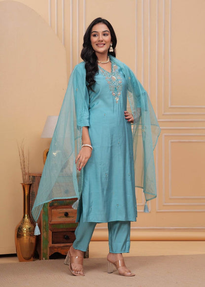 Modal Silk suit with organza dupatta