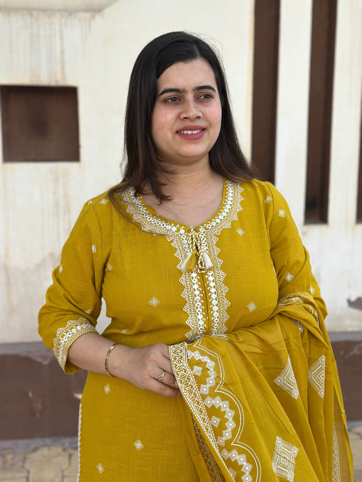 Cotton Flex kurta set with pants & dupatta