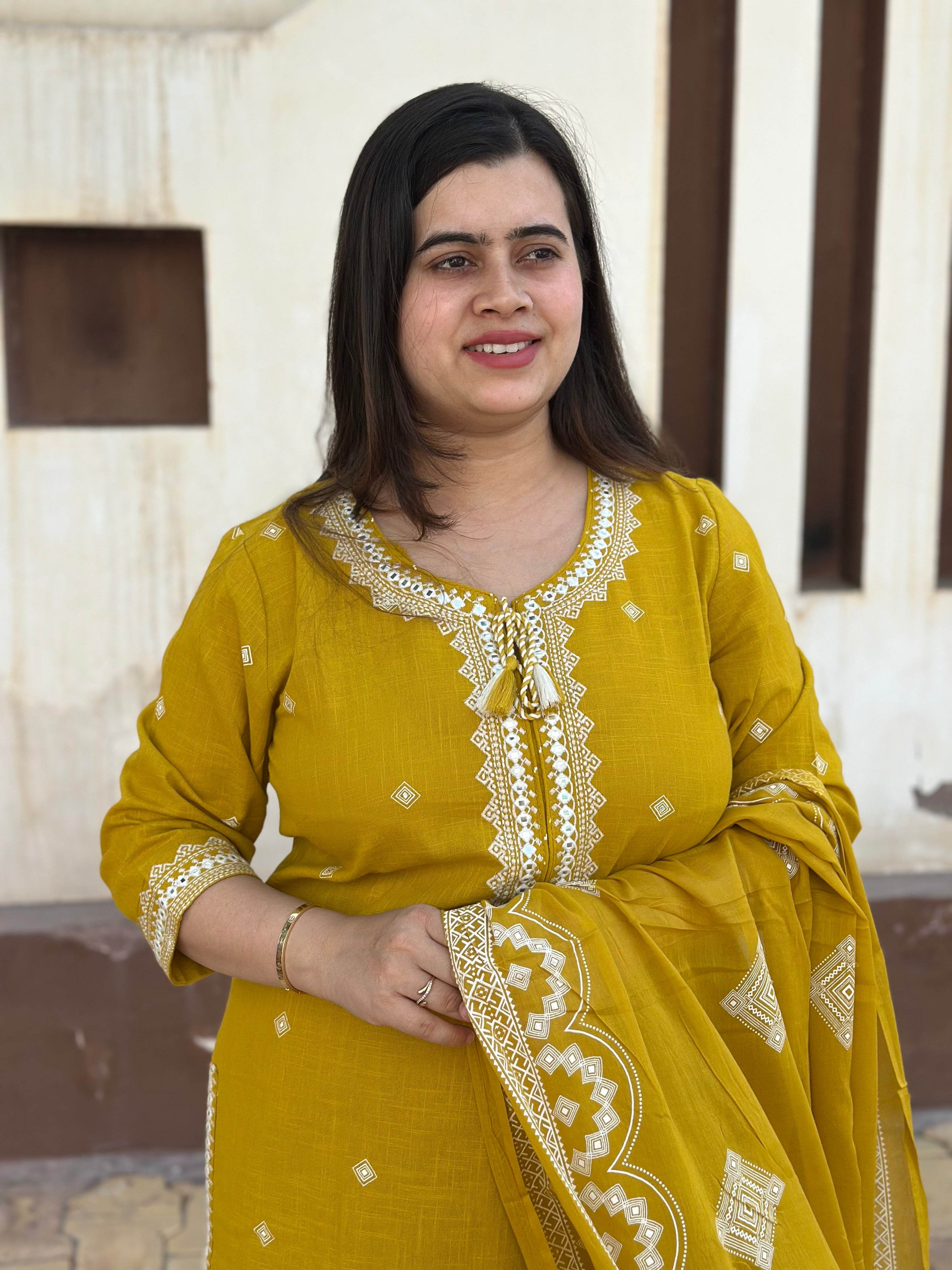 Cotton Flex kurta set with pants & dupatta