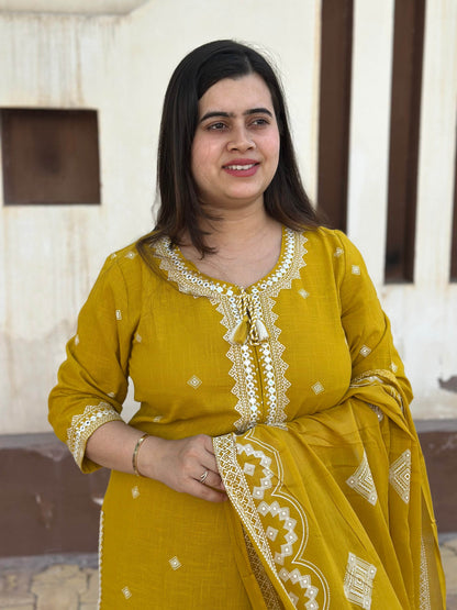 Cotton Flex kurta set with pants & dupatta