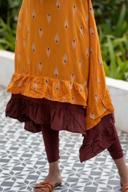 Mustard Yellow Infinite Ikat Printed Viscose Dress