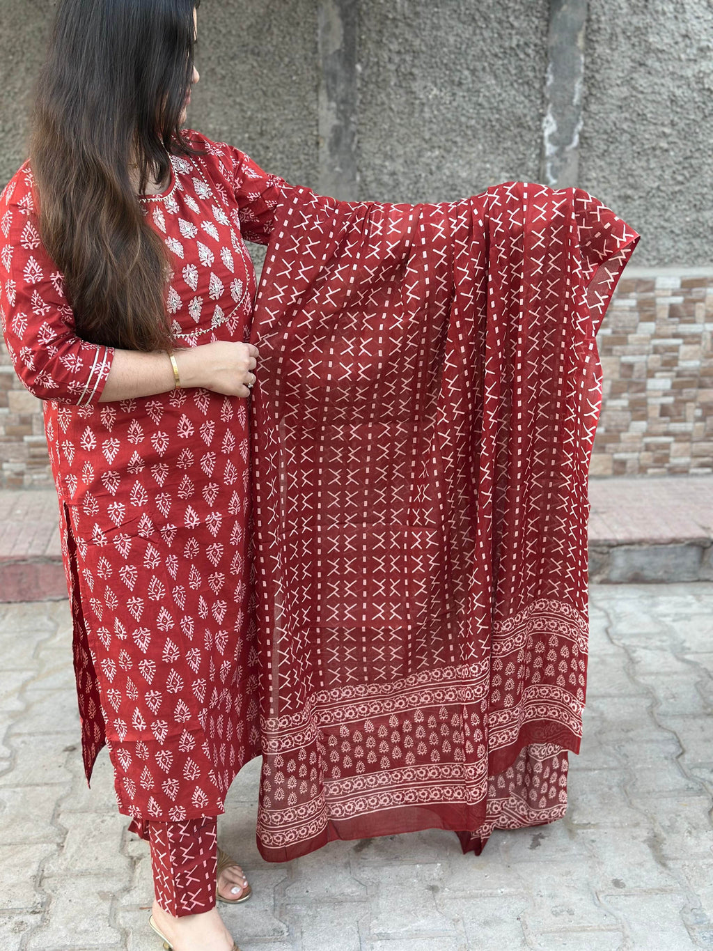 Red Bagru Cotton Suit
