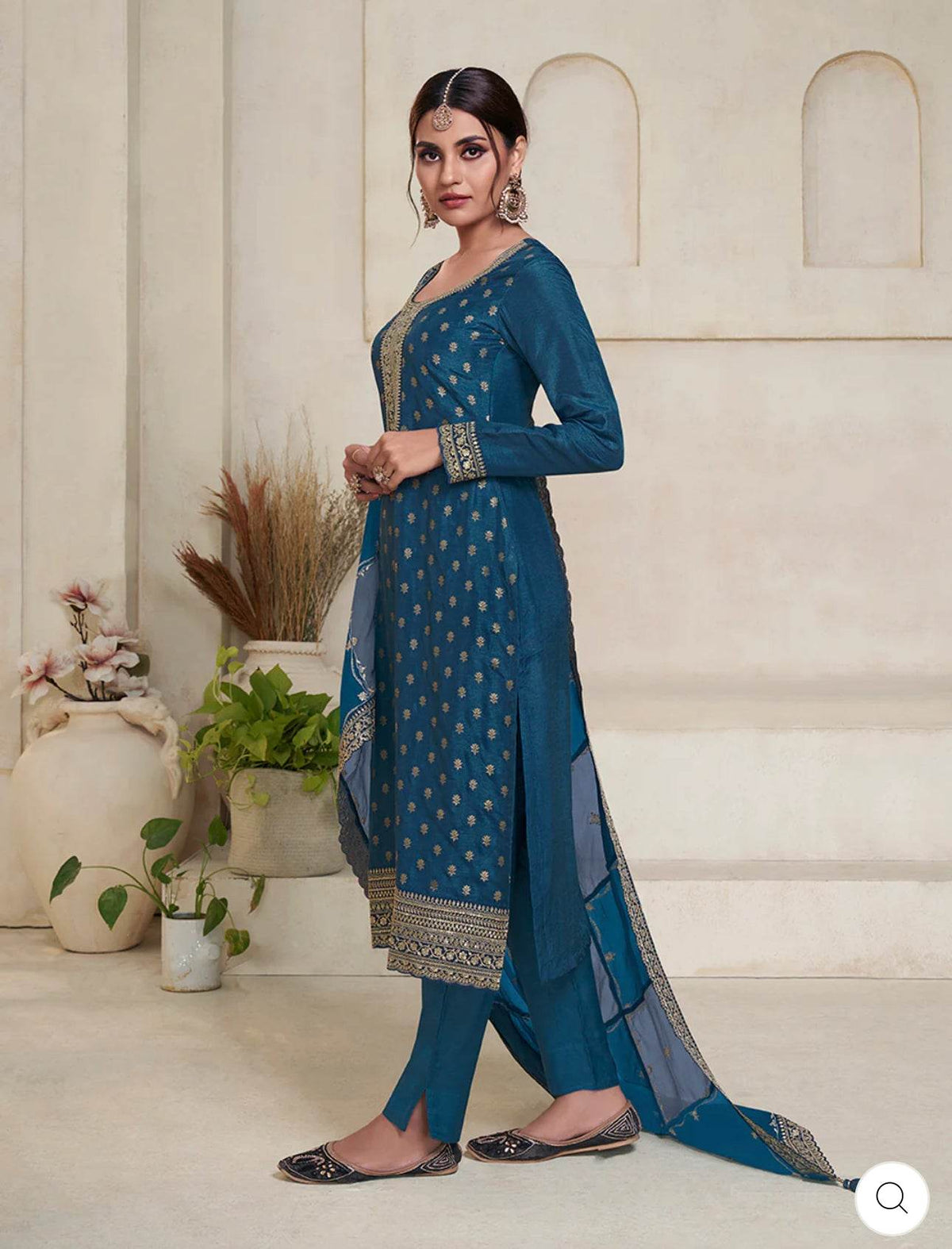 Dark Blue Dola Jacquard Banarasi Suit Set