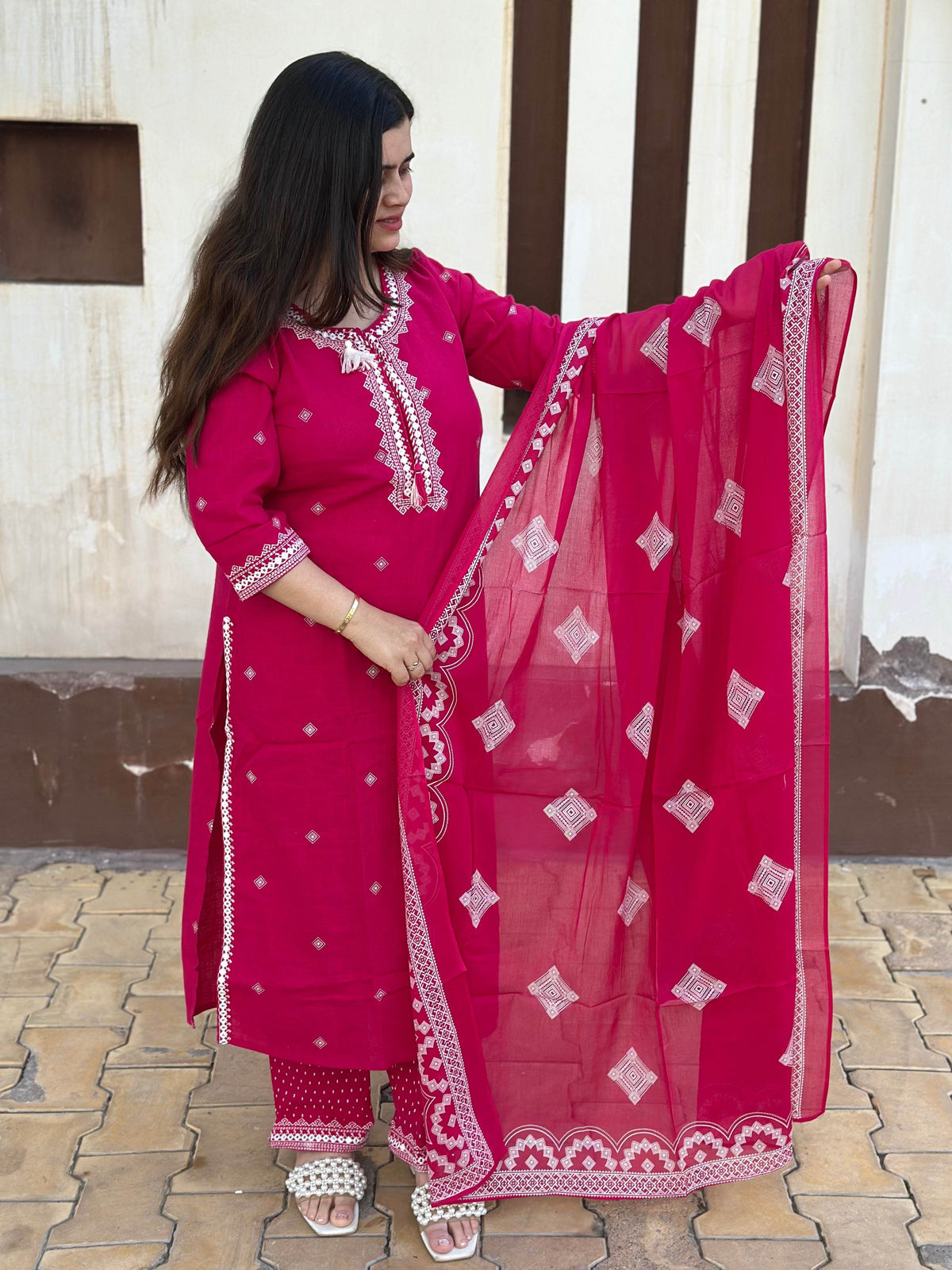 Cotton Flex kurta set with pants & dupatta