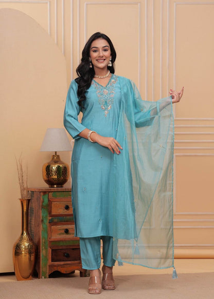 Modal Silk suit with organza dupatta