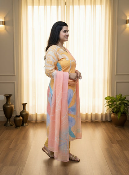 Cotton Chiffli kurta Set with dupatta