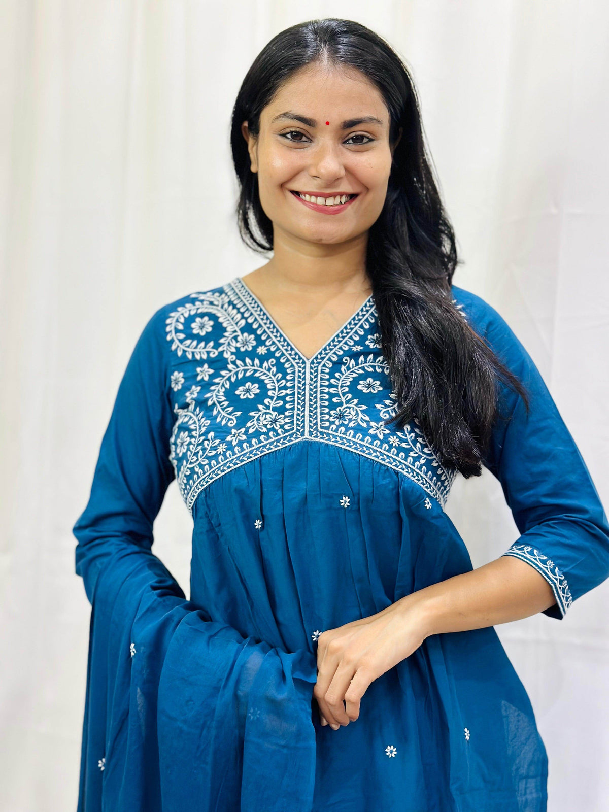 Mul Mul Cotton Suit For Women BLU
