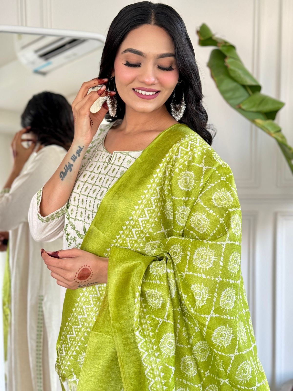 Off White Embroidered Cotton Flex Suit Set with Cotton Silk Dupatta