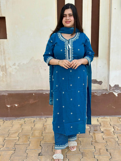 Cotton Flex kurta set with pants & dupatta