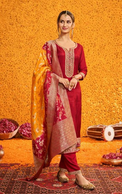 Plus size Banarasi silk suit