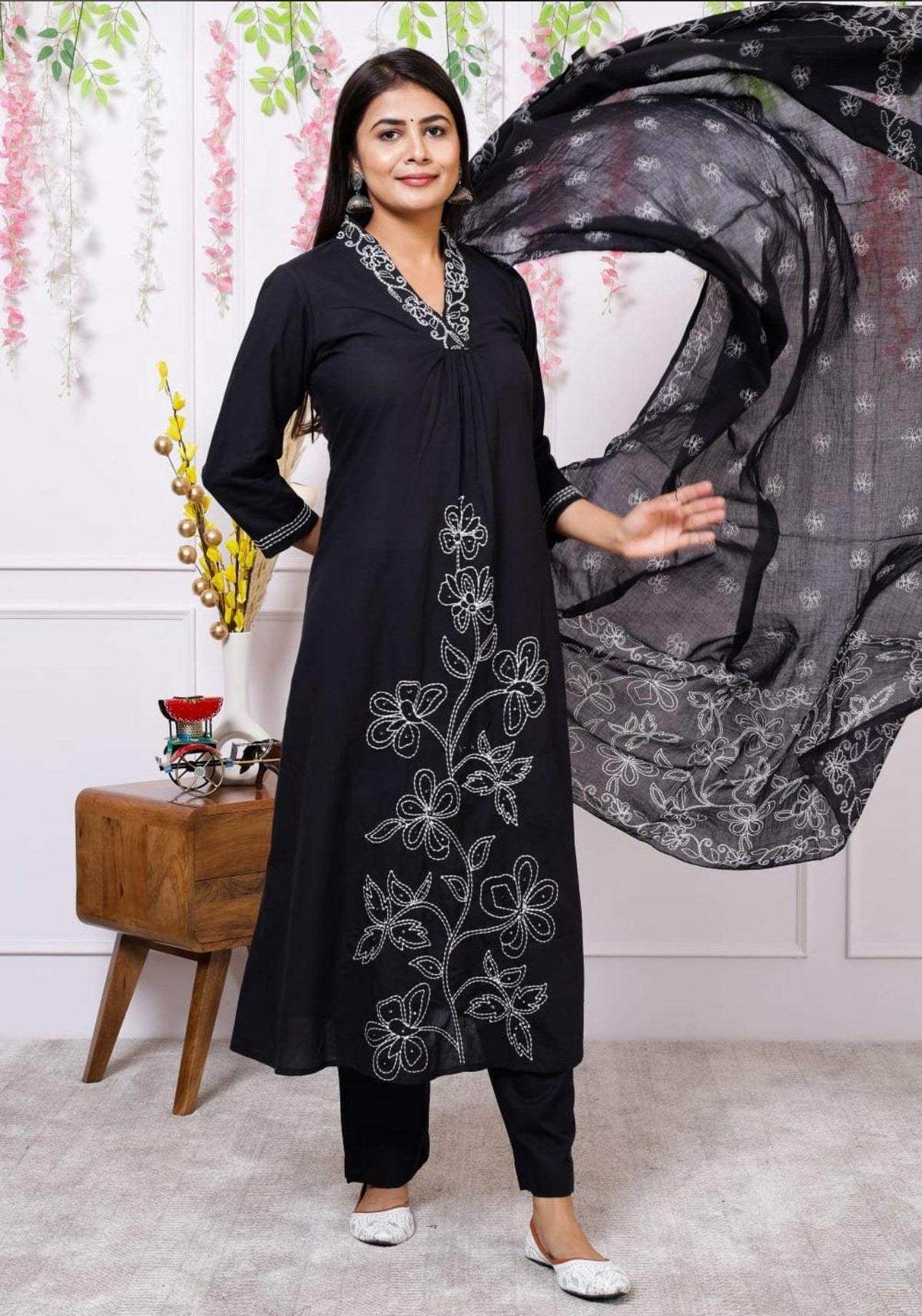 Cotton Kurta Set Black