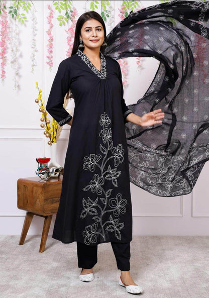 Cotton Kurta Set Black