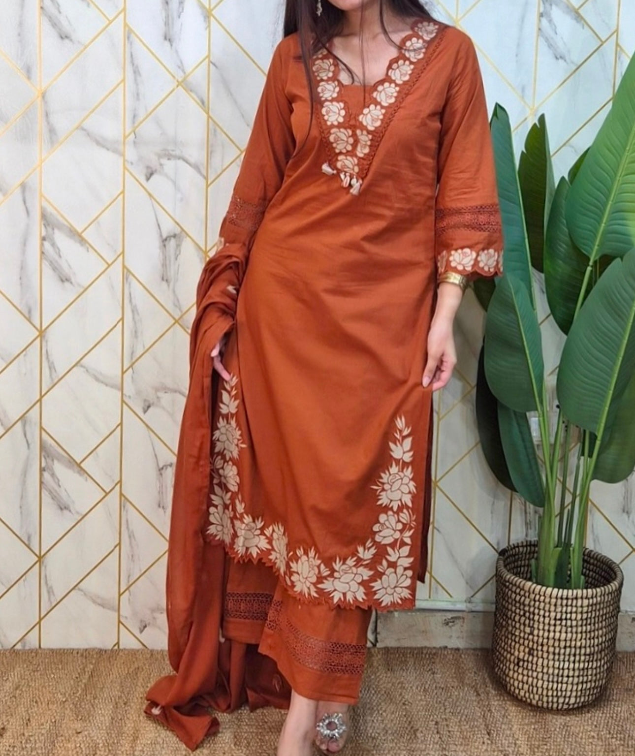 Gaurangi Embroidered Cotton Kurti Pant Dupatta Set – Thread & Lace