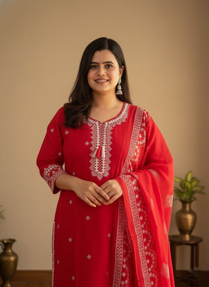 Cotton Flex kurta set with pants & dupatta