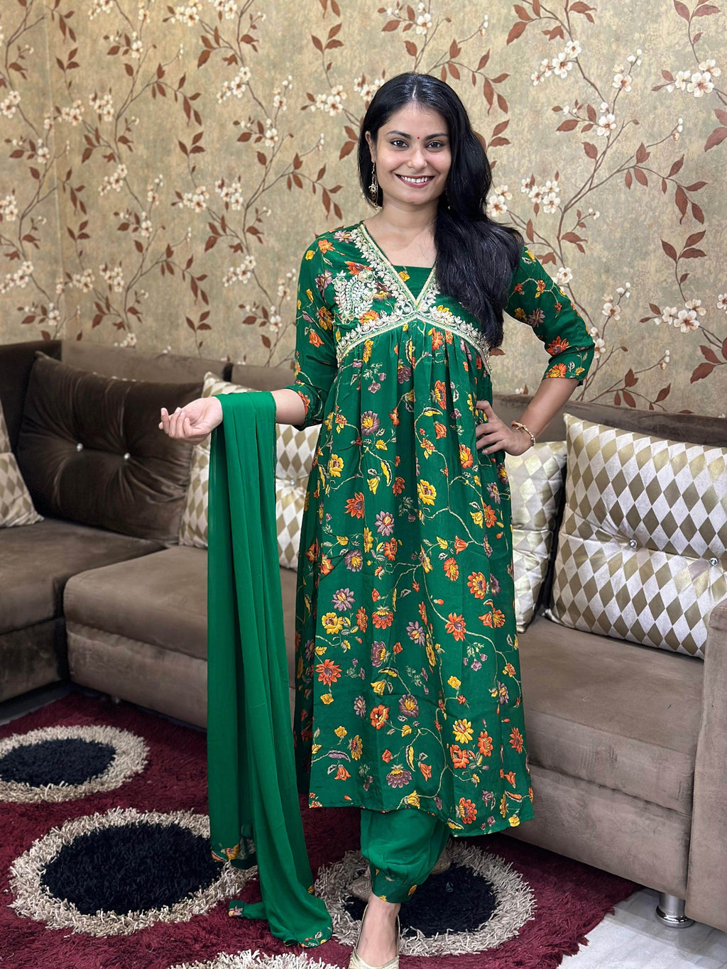 Alia Cut Chinon Suit Set