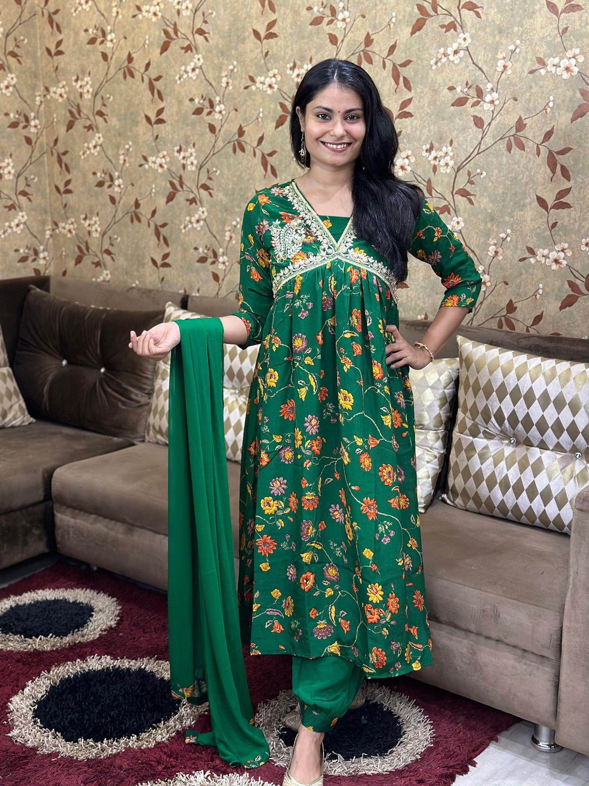 Alia Cut Chinon Suit Set