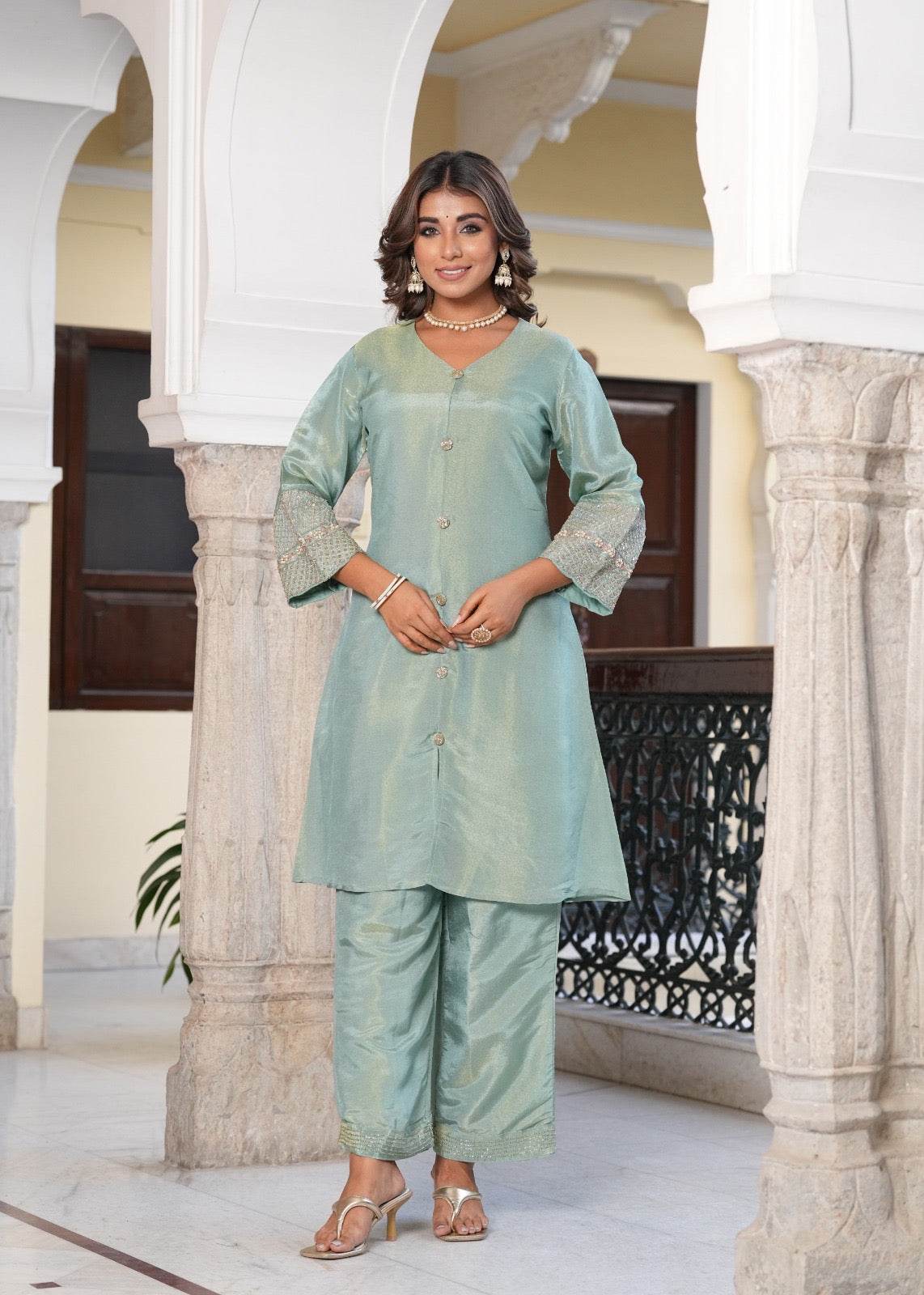 Shimmer Silk suit For Women Aqua