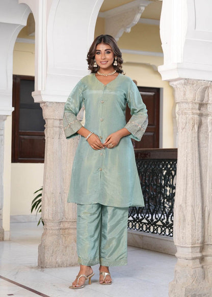 Shimmer Silk suit For Women Aqua