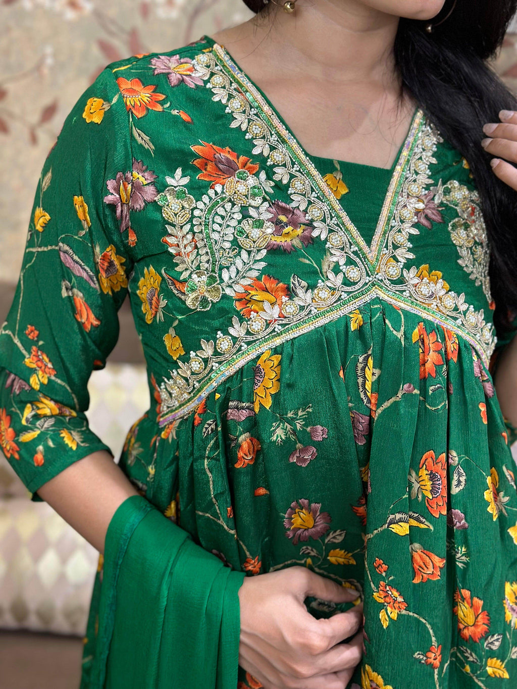 Alia Cut Chinon Suit Set