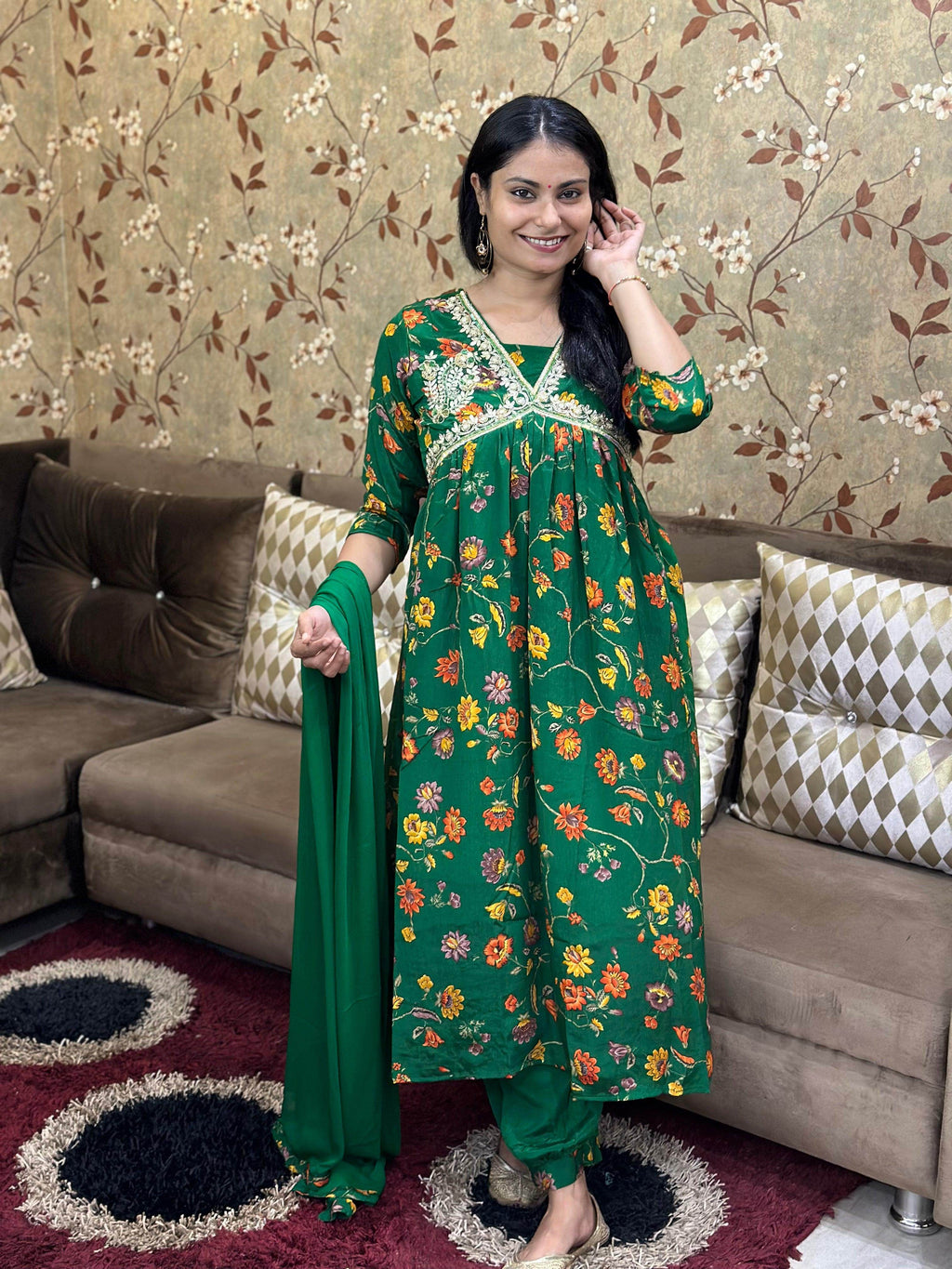 Alia Cut Chinon Suit Set