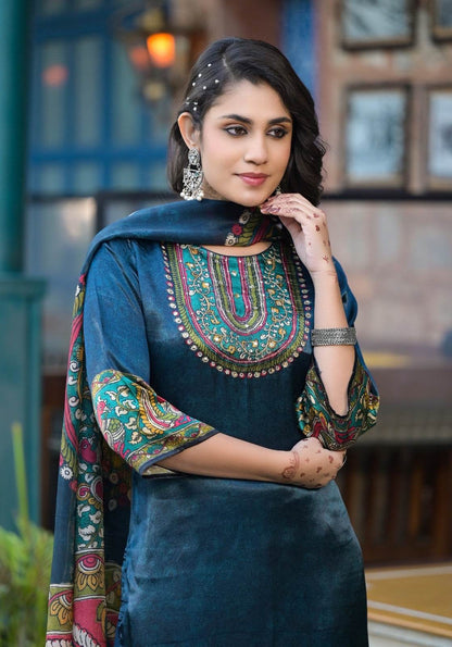 Soft Gajji Silk Suit For Women Peacock