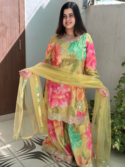 Chinon silk sharara suit