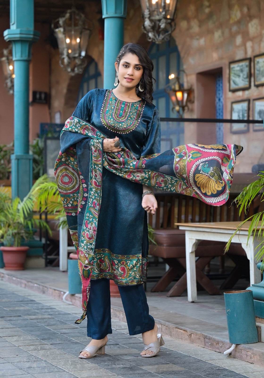 Soft Gajji Silk Suit For Women Peacock