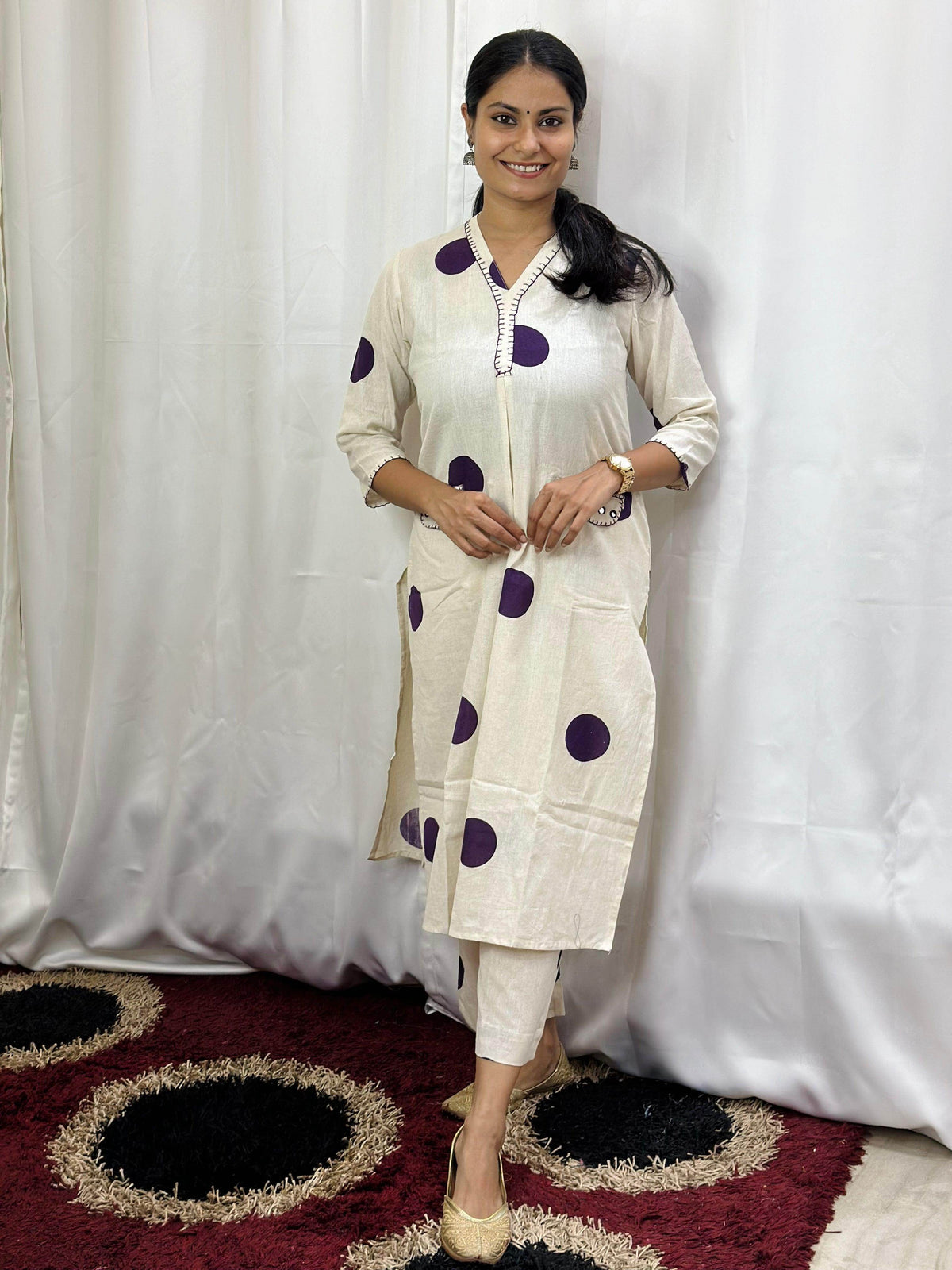 Polka Dot Cotton Kurta Set PPL