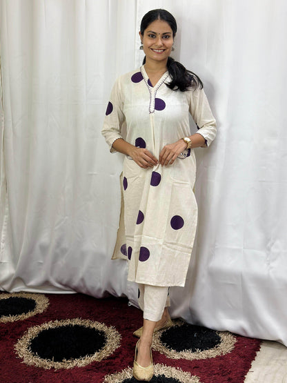 Polka Dot Cotton Kurta Set PPL