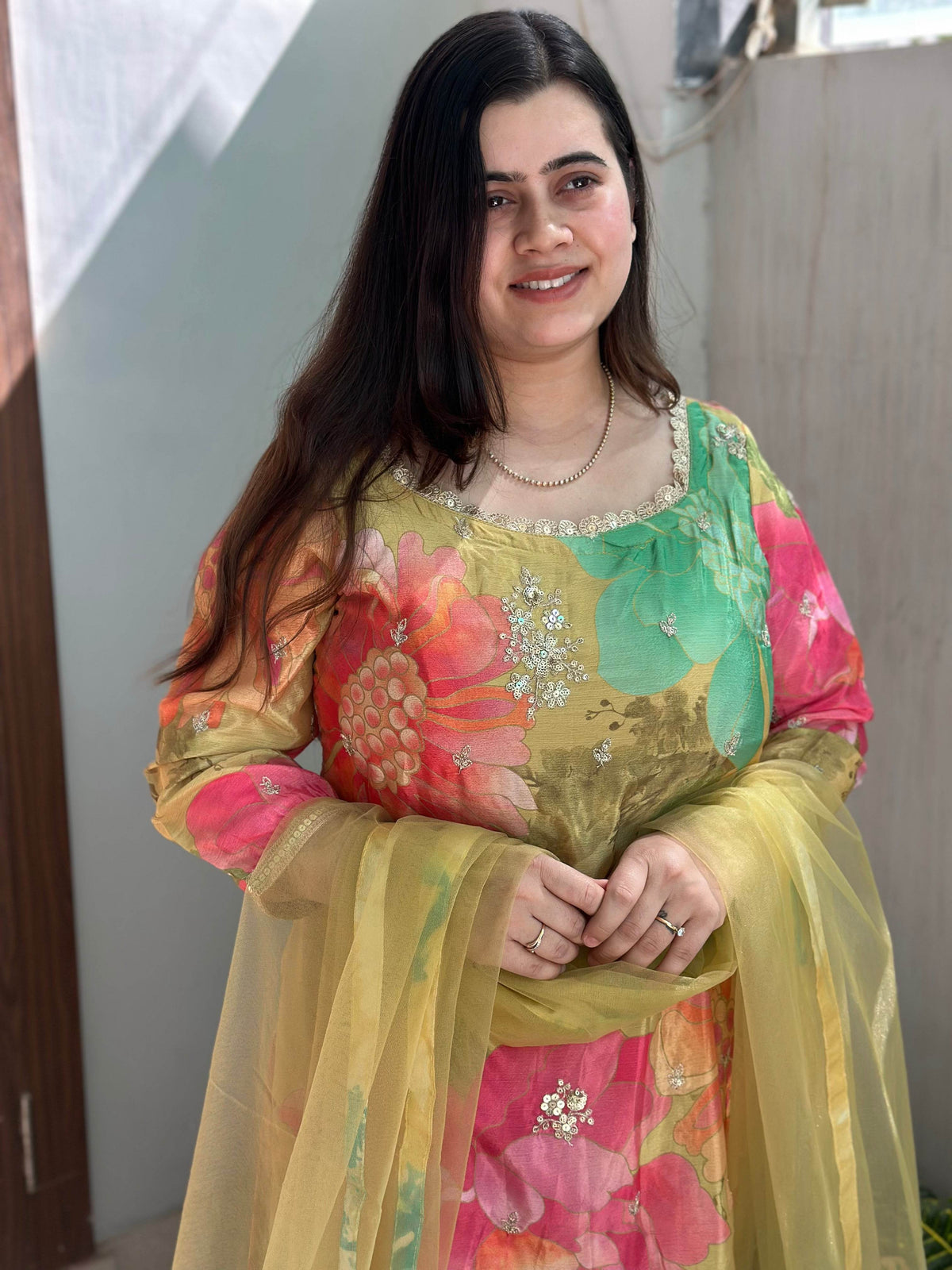 Chinon silk sharara suit