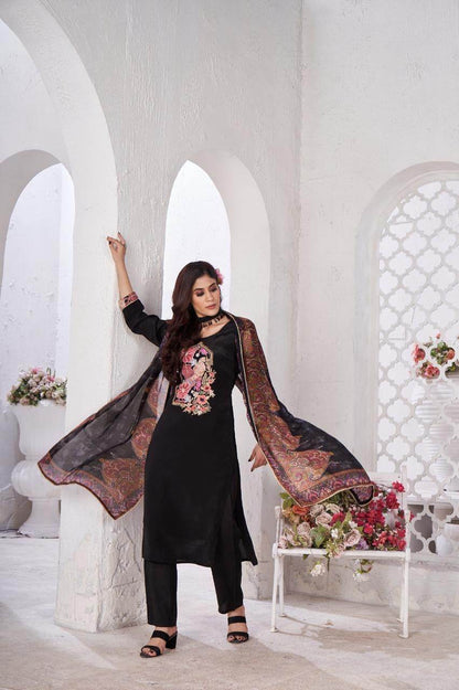 Soft Crepe Silk Suit For Women Black