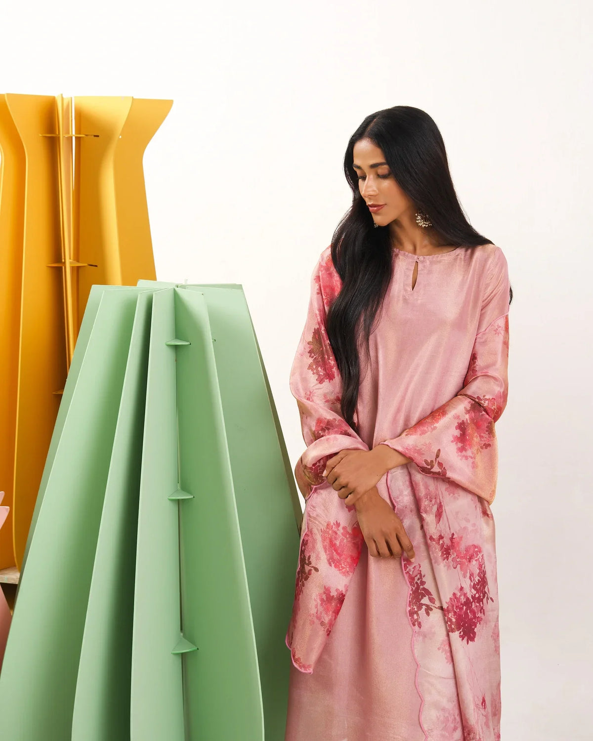 Manjari Pastel Pink Straight Suit Set with Shimmer tissue silk Dupatta