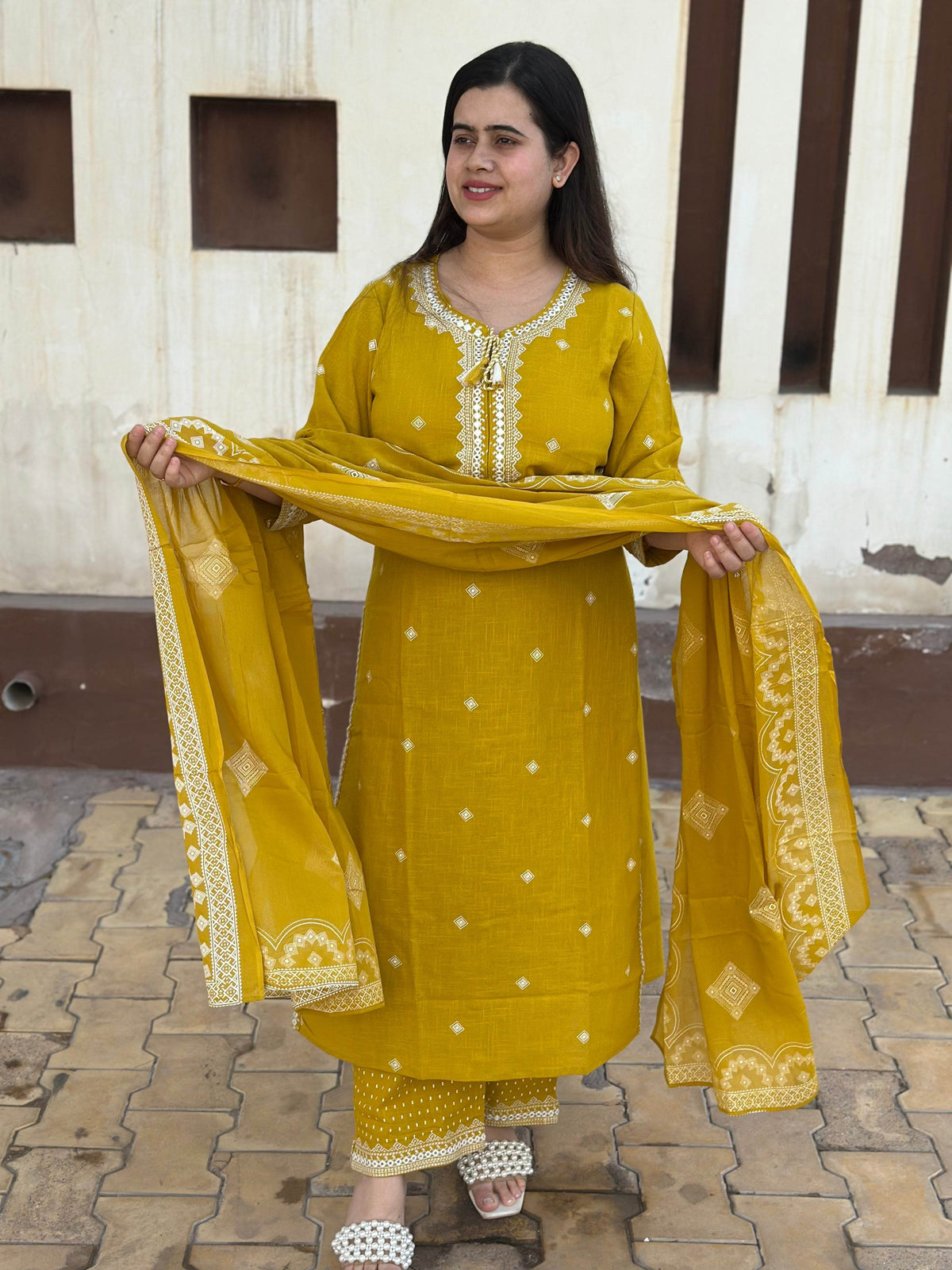 Cotton Flex kurta set with pants & dupatta