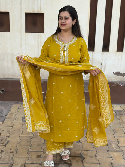 Cotton Flex kurta set with pants & dupatta