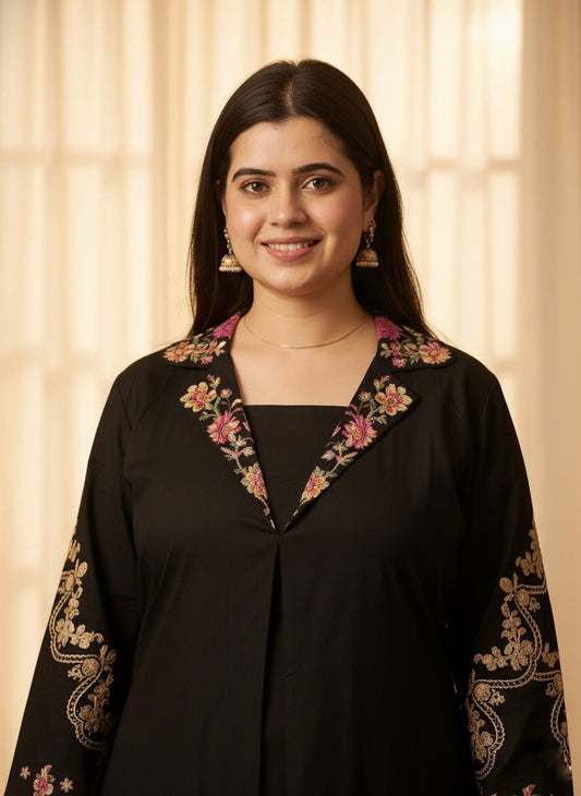 Ultimate Black thread embroidery Kurta Pant Set