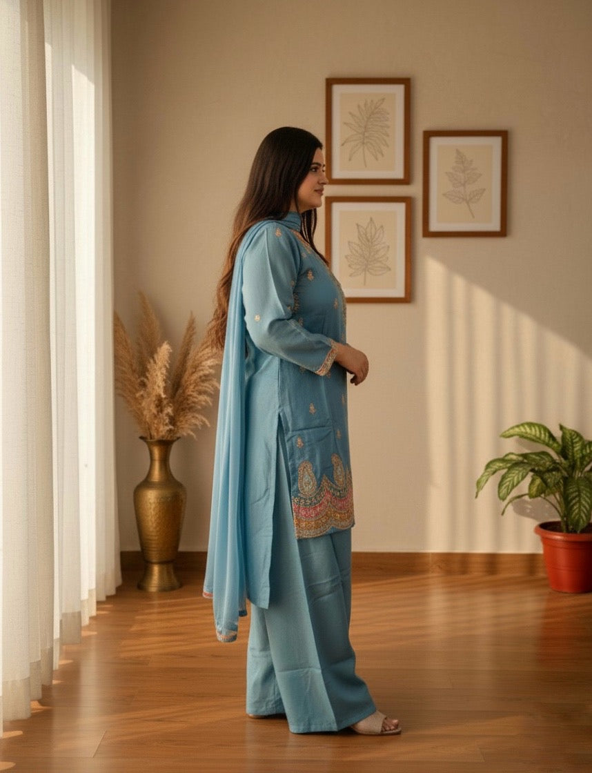 Viscose Shimmer Silk suit For Women with Palazo and dupatta
